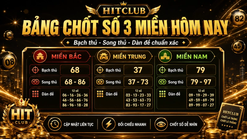 Bảng chốt số soi cầu lô đề 3 miền tại HITCLUB