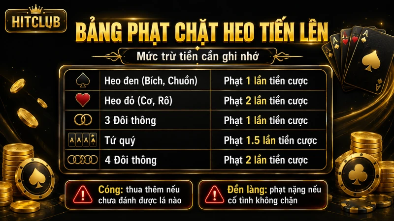 Bảng tính tiền phạt Chặt Heo Tiến Lên HITCLUB