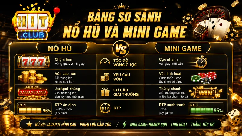 Bảng so sánh Nổ Hũ và Mini Game HITCLUB