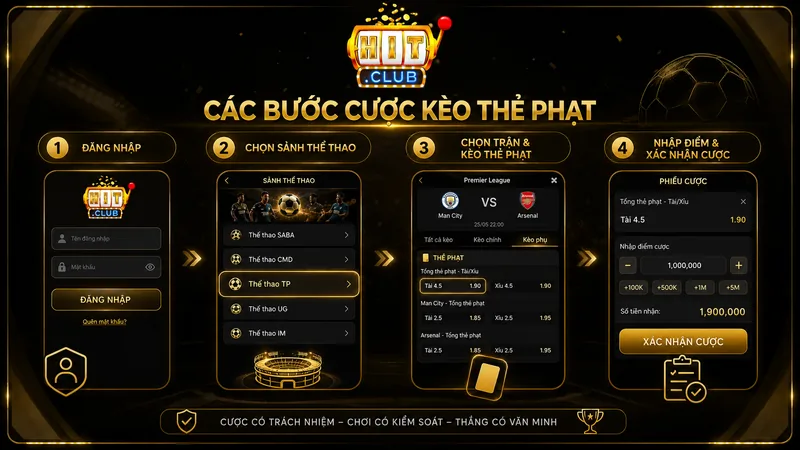 Thao tác đặt cược kèo thẻ phạt trực tiếp tại sảnh HITCLUB