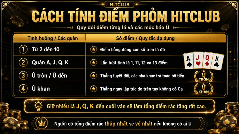 Cách tính điểm và các trường hợp Ù trong Phỏm HITCLUB