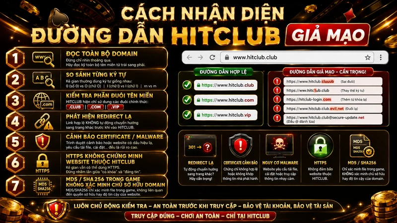 Cách kiểm tra đường dẫn HITCLUB trước khi đăng nhập