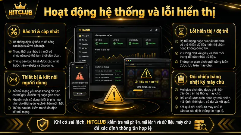 Cách HITCLUB kiểm tra sự cố hệ thống và lỗi hiển thị
