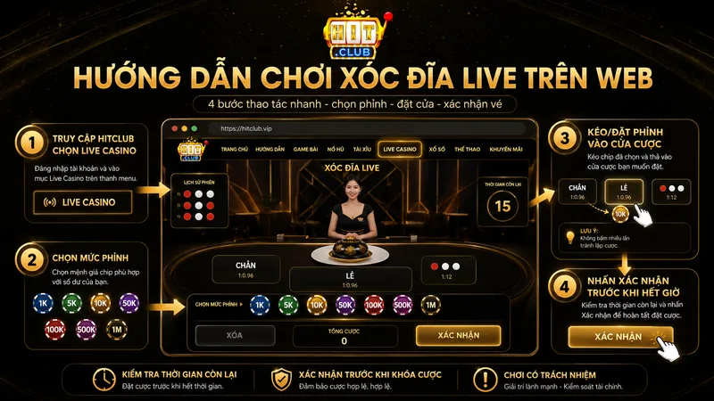 Hướng dẫn chơi Xóc Đĩa Live HITCLUB trên web
