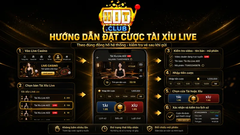 Hướng dẫn đặt cược Tài Xỉu Live HITCLUB
