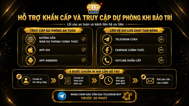 Hỗ trợ khẩn cấp trong thời gian thông báo bảo trì HITCLUB