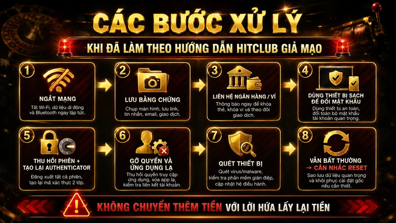 Các bước xử lý khi đã làm theo hướng dẫn HITCLUB giả mạo