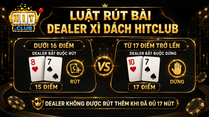 Luật Dealer rút và dừng bài Xì Dách HITCLUB