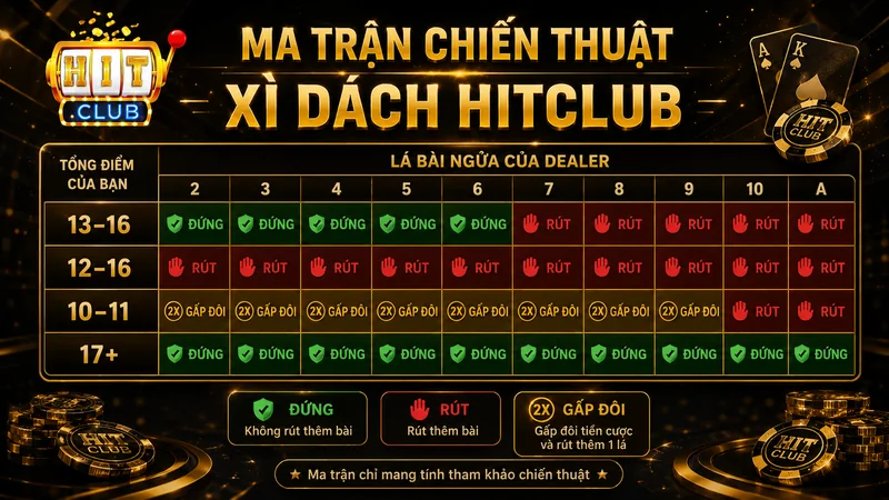 Ma trận chiến thuật Hit Stand Double Xì Dách HITCLUB
