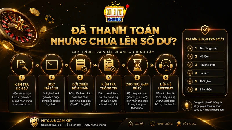 Cách kiểm tra khi nạp tiền HITCLUB thành công nhưng số dư chưa cập nhật