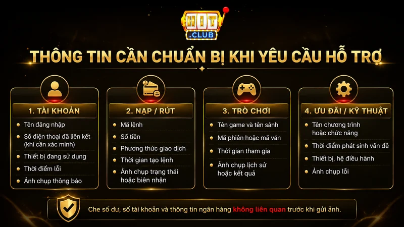 Thông tin cần chuẩn bị để HITCLUB kiểm tra tài khoản giao dịch và phiên chơi