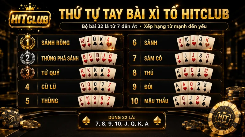 Thứ tự sức mạnh các tay bài Xì Tố HITCLUB