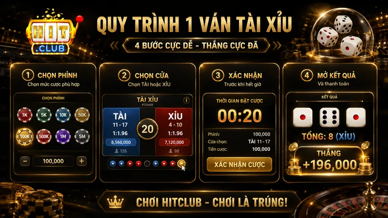 Trình tự một ván cược Tài Xỉu tiêu chuẩn tại HITCLUB