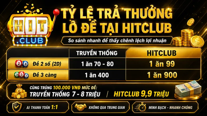 Tỷ lệ trả thưởng lô đề 1 ăn 99 tại HITCLUB