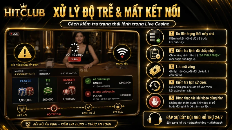 Xử lý độ trễ video và mất kết nối Live Casino HITCLUB